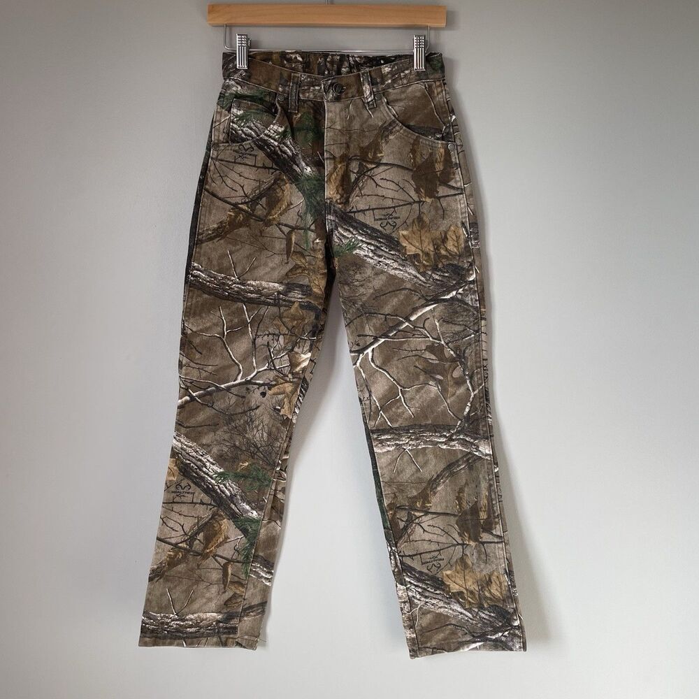 Vintage Wrangler Camouflage Denim Pants Hunting 100% Cotton Unisex Kids Size 14